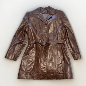 VINTAGE Women's GRAIS Nappa Leather Angel Skin Brown LEATHER JACKET Sz 8-Y2K-EUC
